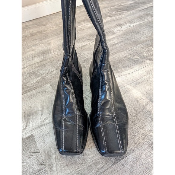 Vintage Paul Green Black Leather Mid-Calf Boots Square Toe Y2K 90s Women's 6 - Picture 1 of 8